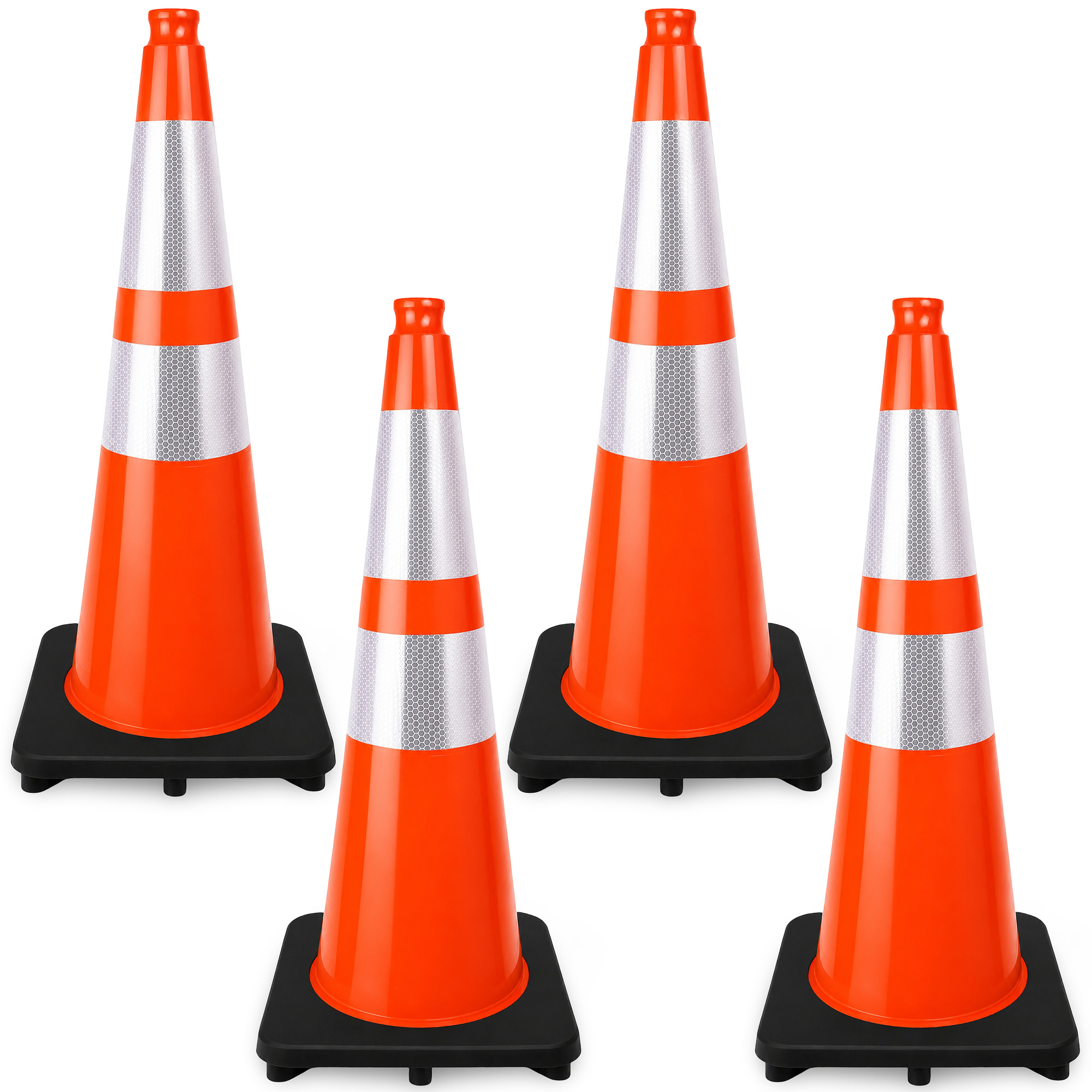 Traffic Safety Cones 28’’ with Heavy Black Base and Reflective Collars - 4 PK, Orange, PVC, Model# 97428